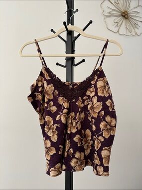 Vintage Plum Floral Lace-Trim 100% Silk